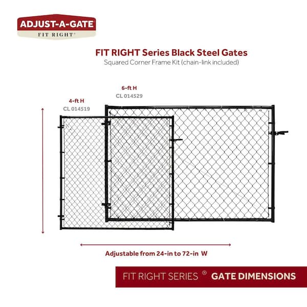Fit-Right 4 ft. H Adjustable Walk Gate Kit, Square Corner Frame - Black