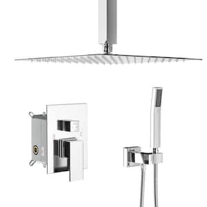 2-Spray Patterns with 1.8 GPM 12 in. Ceiling Mount Rain Mixer Shower Combo Dual Shower Heads in Chrome