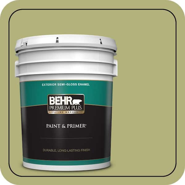 BEHR PREMIUM PLUS 5 gal. #M340-5 Fresh Artichoke Semi-Gloss Enamel Exterior Paint & Primer