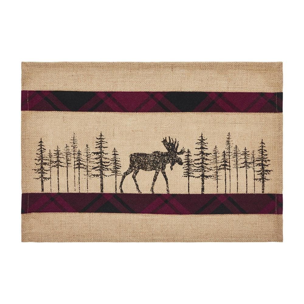 Cumberland Tan and Red Plaid Moose Cotton Placemats Set of 2
