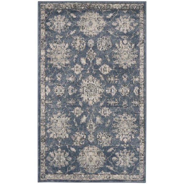 Nourison Concerto Blue/Beige 3 ft. x 5 ft. Vine and Bloom Traditional Kitchen Area Rug