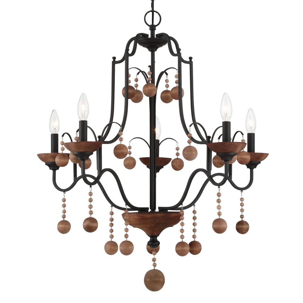 Old World Bronze and Walnut 5-Light Candle Chandelier