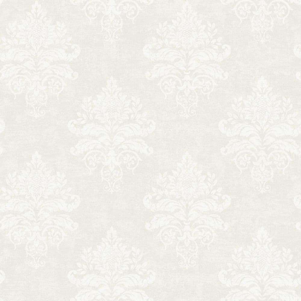 Palazzo 2 Collection White Medallion Damask Vinyl on Non-Woven Non-Pasted W