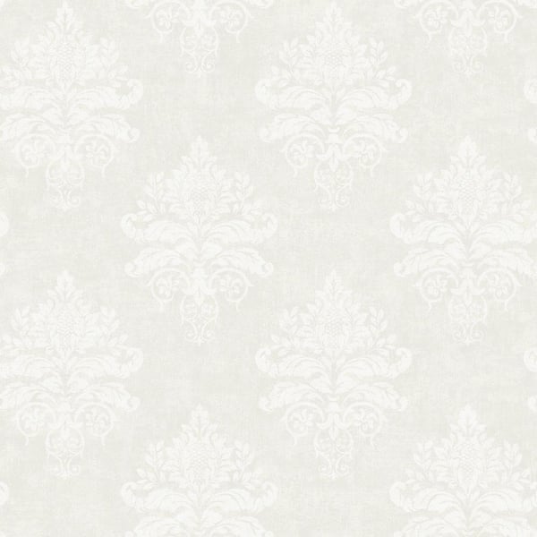 Unbranded Palazzo 2 Collection White Medallion Damask Vinyl on Non-Woven Non-Pasted Wallpaper Sample