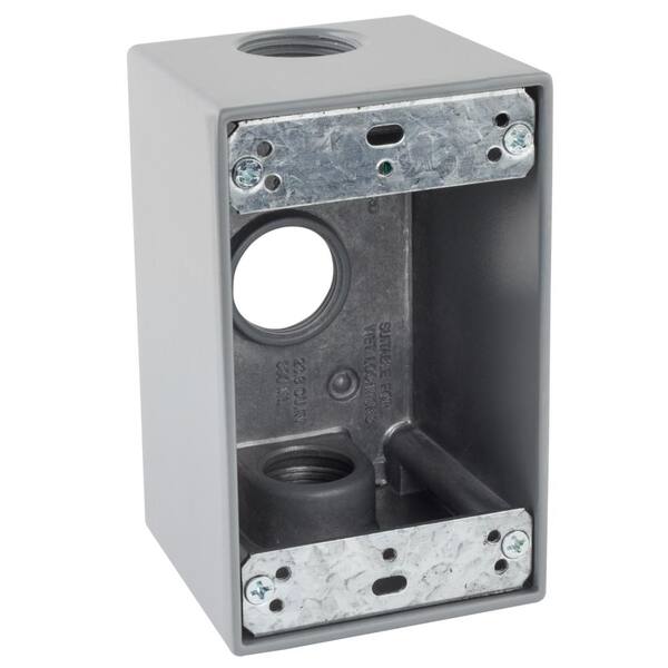 Commercial Electric 3/4 in. Gray 1-Gang 3-Holes Weatherproof Deep Box ...