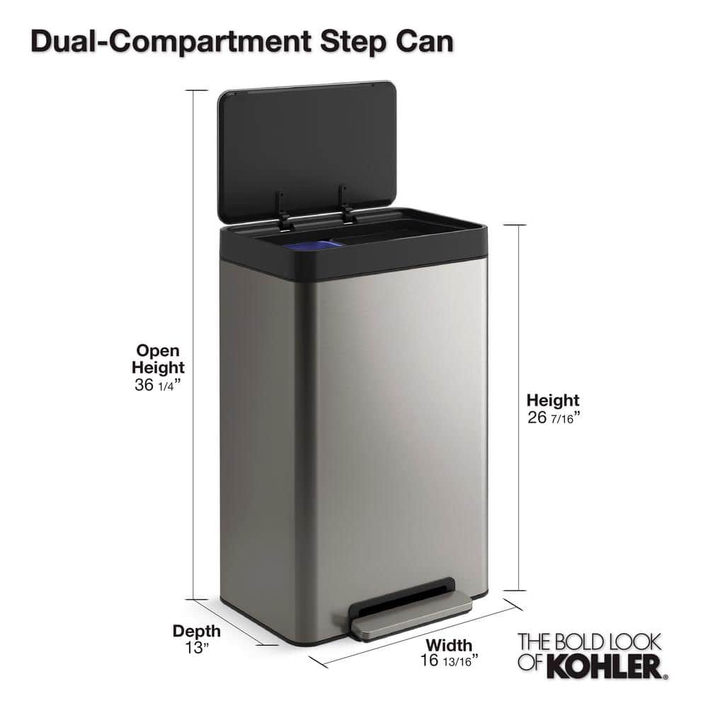 11 Gallon Stainless Steel and White Dual Compartment Trash Can