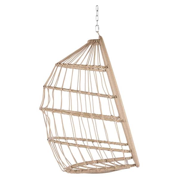 Unbranded Modern Outdoor Garden Wood Rattan Egg Swing Chair Hanging Chair with Khaki Cunshion