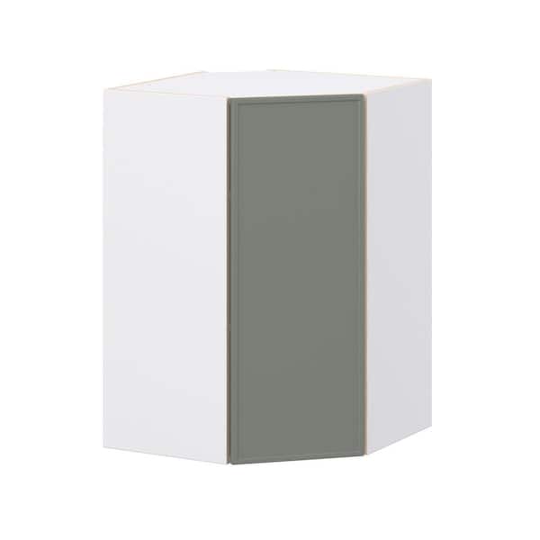 Fairview 24 in. W x 14 in. D x 35 in. H Assembled Slim Shaker Diagonal Corner Kitchen Cabinet in Moss Green