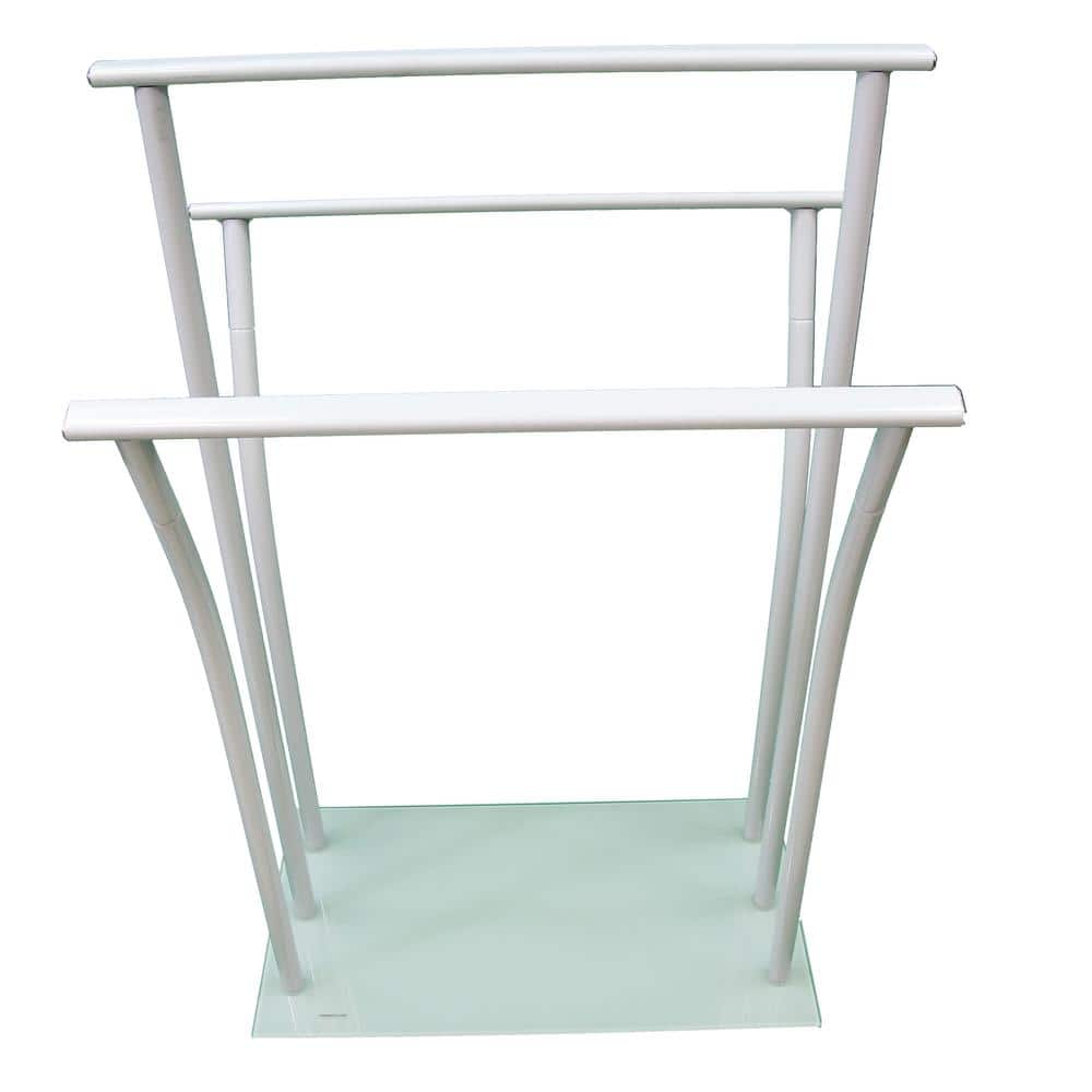 White Metal Freestanding Towel Rack with Glass Base