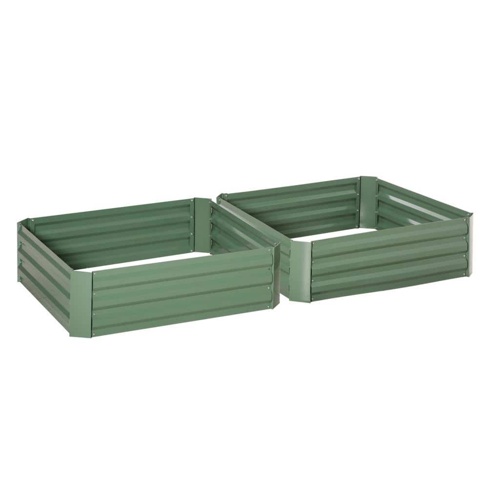 Green Galvanized Steel Raised Garden Bed Set for Vegetables and Flowers