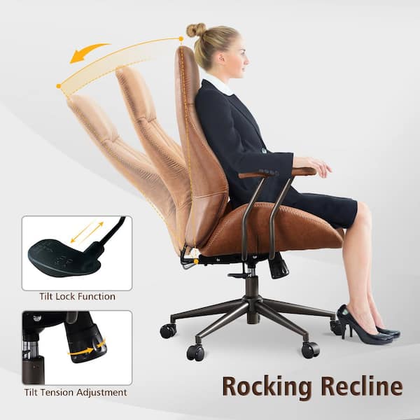 OL Brown Suede Fabric Ergonomic Swivel Office Chair Task Chair with Recliner High Back Lumbar Support