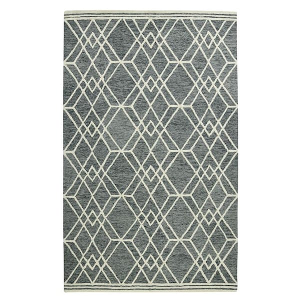 8 ft. x 10 ft. Gray and Beige Wool Geometric Hand Hooked Area Rug