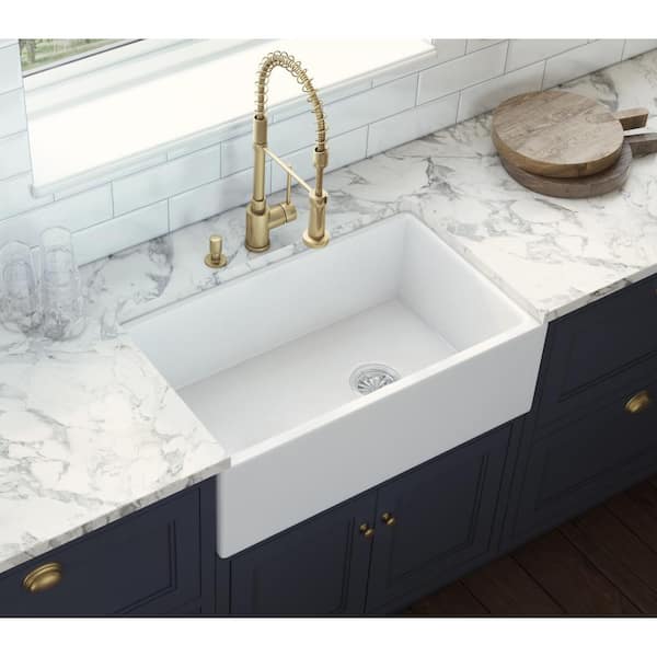 Fiamma 30 in. Apron-Front Farmhouse Single Bowl Fireclay Kitchen Sink in White with Right Offset Drain