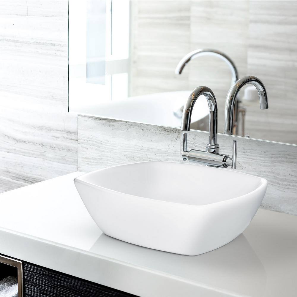 Miligore 16'' White Ceramic Flared Square Vessel Sink