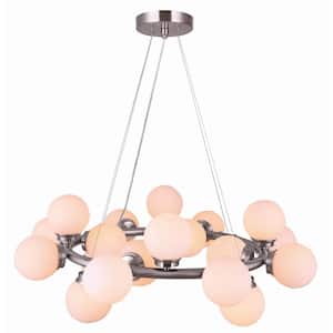 Esha 20-Light Brushed Nickel Chandelier with Opal Glass Shades