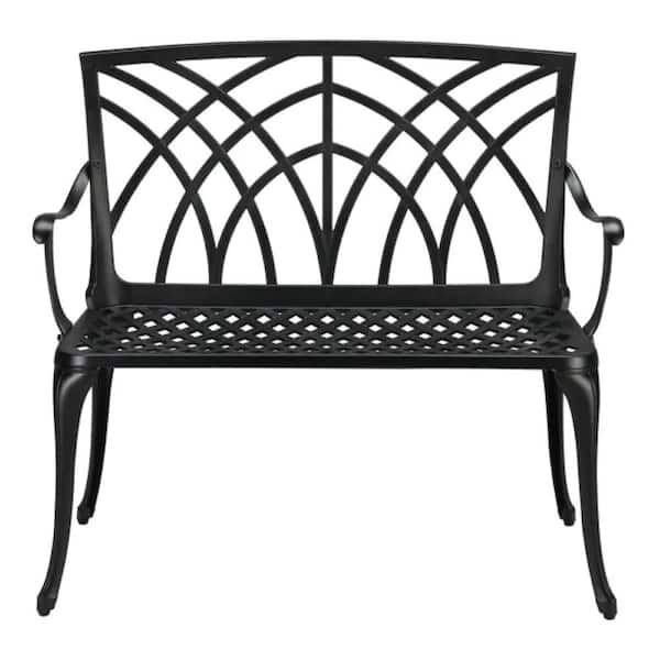 Unbranded 2-Person 38 in. Aluminum Antique Style Outdoor Orchid Back Bench, Rust-Resistant Curved Arms Anti-Slip Rubber Leg, Black