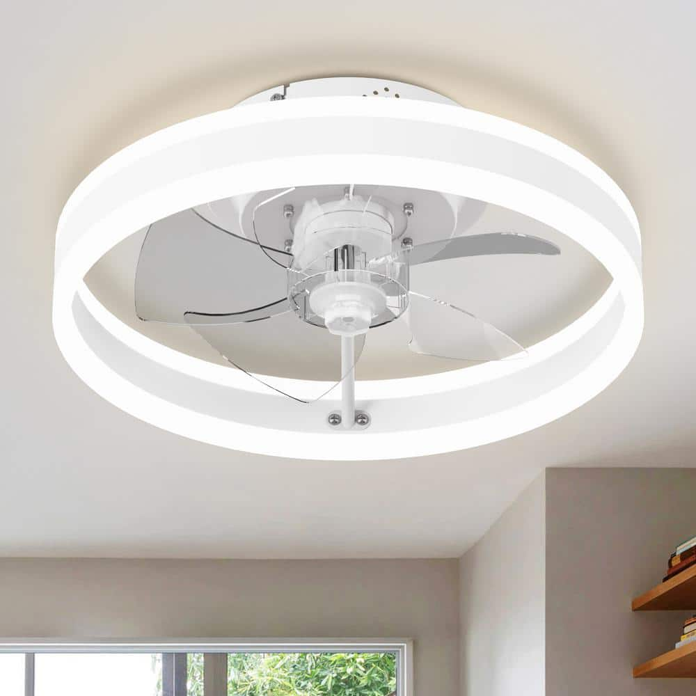 Tivleed 15.75 in. Indoor Modern White LED Double Tier Light Ceiling Fan ...