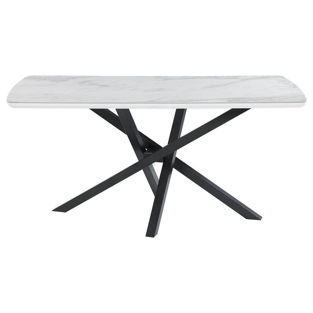 Contempo Chic Black & White Marble Ceramic 63" Dining Table