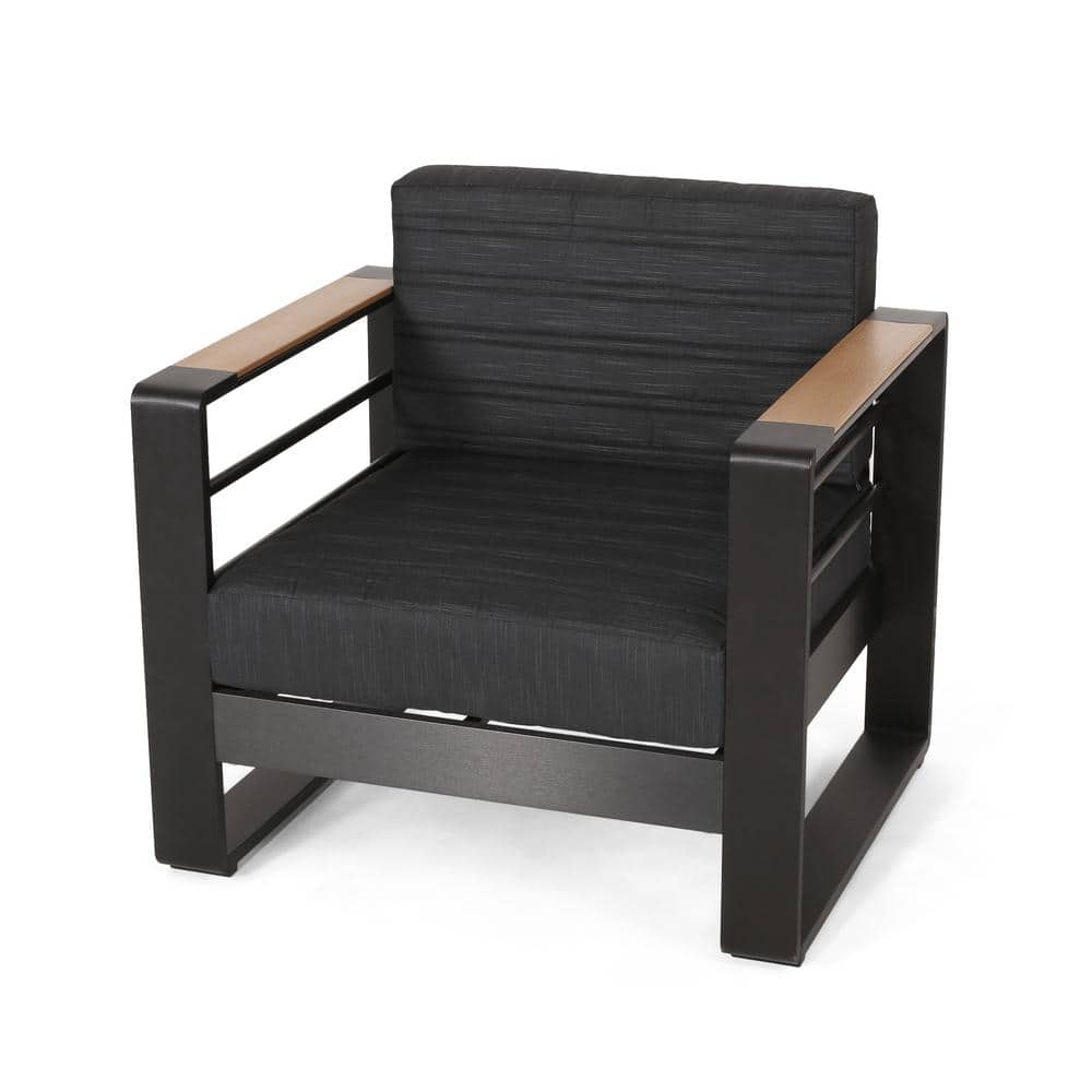 Black Aluminum Outdoor Lounge Chair with Black Cushion