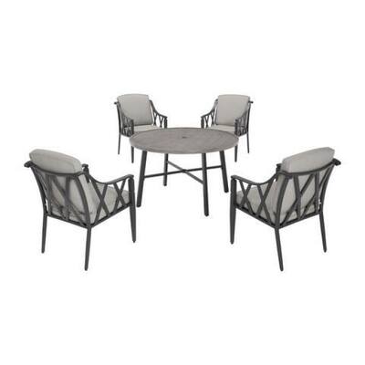 Harmony Hill 5-Piece Black Steel Outdoor Patio Dining Set with CushionGuard Stone Gray Cushions