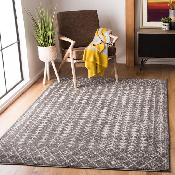 Tulum Dark Gray/Ivory Doormat 3 ft. x 3 ft. Square Geometric Area Rug