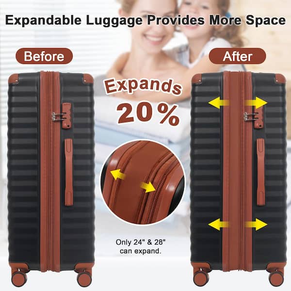Merax 5 Bags 5-Piece Black Brown Expandable ABS Hardside Luggage