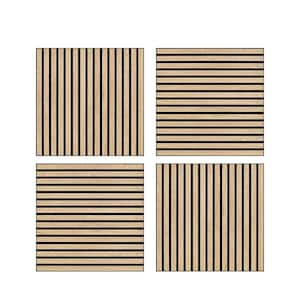 0.7 in. x 2 ft. x 2 ft. Natural Wood Slat Acoustic Panels, Yellow MDF Decorative Wall Paneling 4-Piece (15.5 sq. ft.)