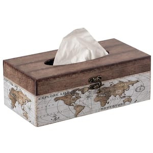 Facial Rectangular Tissue Box Holder for Your Bathroom, Office or Vanity with Decorative World Map Design