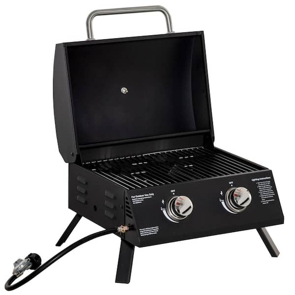 ITOPFOX Portable Propane Gas Grill in Black with Foldable Legs, Lid and Thermometer for Outdoor Camping and Picnic