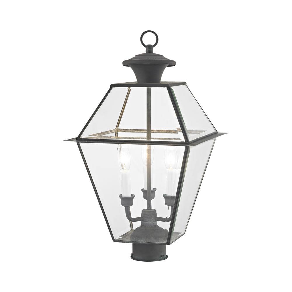 Charcoal Solid Brass 3-Light Outdoor Post Lantern