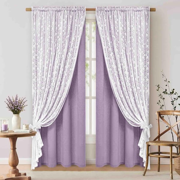 Purple Linen 52 in. W x 84 in. L Rod Pocket Light Filtering Curtain (Set of 2)