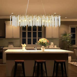 14-Light Gold Chandelier, Luxury Flush Mount Chandelier with K9 Crystal, for Dining Room, Living Room, Kitchen and Foyer