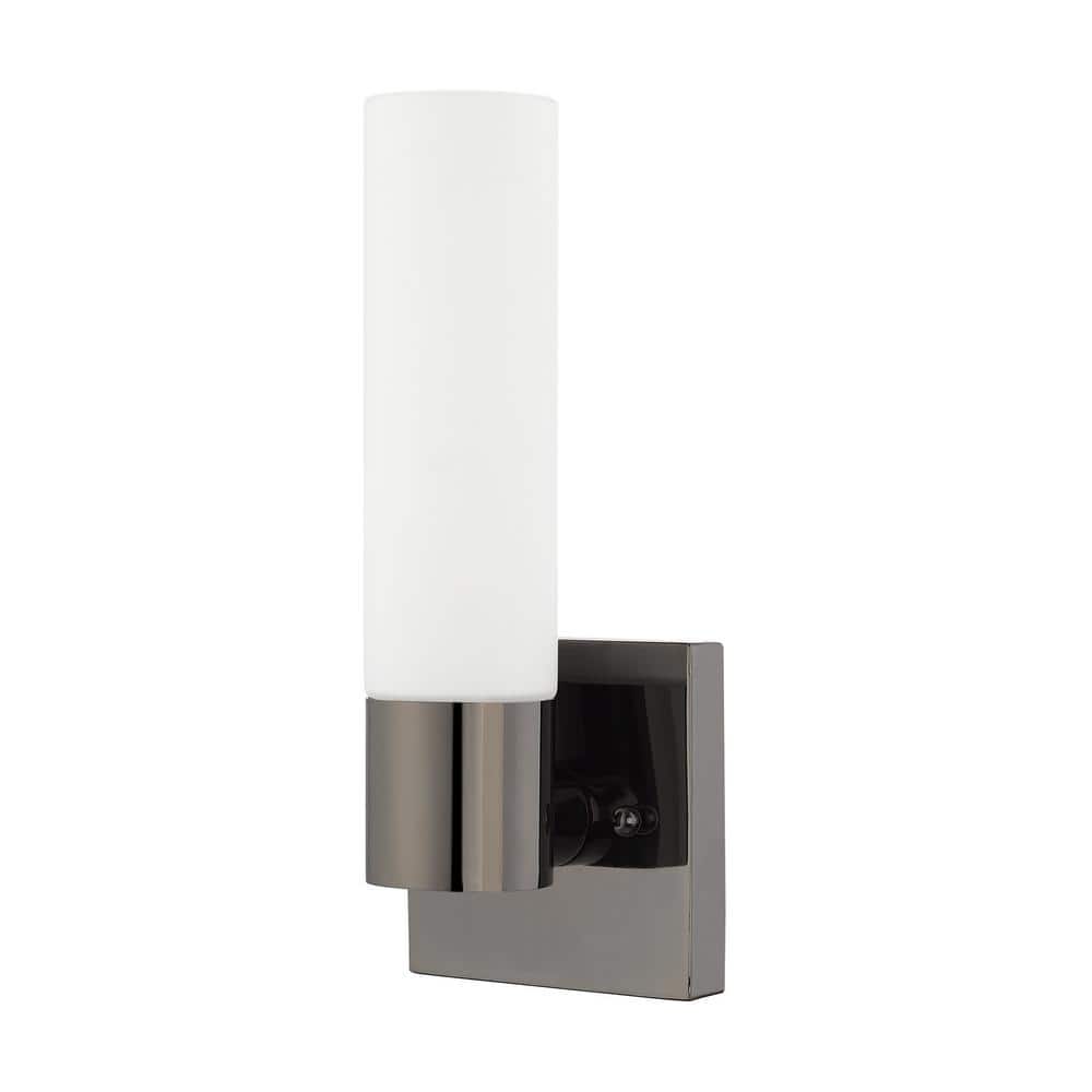 Black Chrome Dimmable Sconce with Satin Opal Glass
