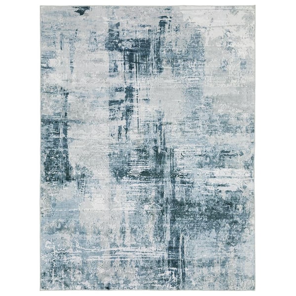 Home Decorators Collection Harmony Blue 2 ft. x 8 ft. Abstract Indoor Machine Washable Runner Rug