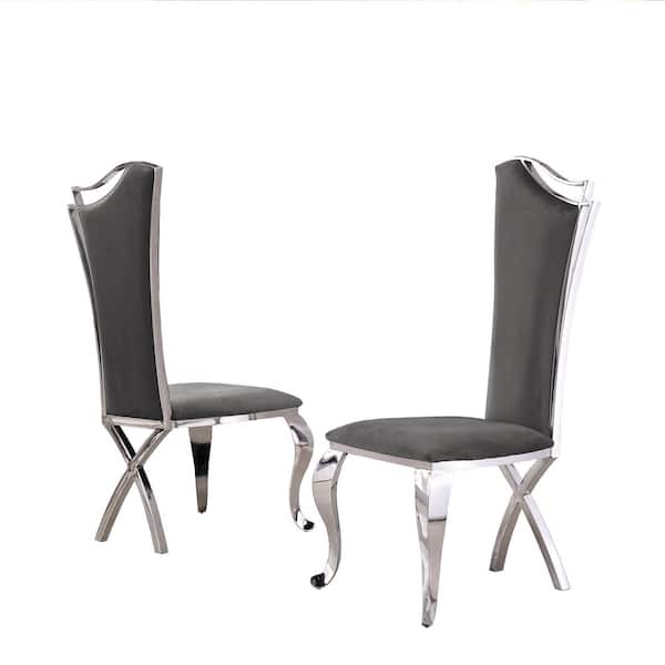 Best Quality Furniture Aria Upholstered Dark Grey Velvet Fabric With Stainless Steel Legs Side Chair (Set Of 2)