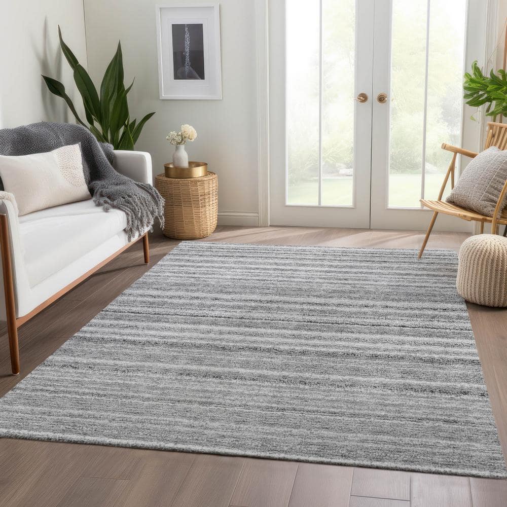 Gray Striped Synthetic Flat Woven 8' x 10' Area Rug