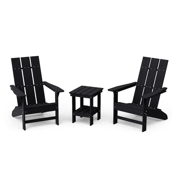 Wildridge Freedom Black HDPE Plastic Modern Outdoor Adirondack Chair with Side Table (2-Pack)