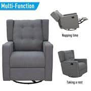 Modern Chic Gray Linen Swivel Recliner with Button Tufted Back