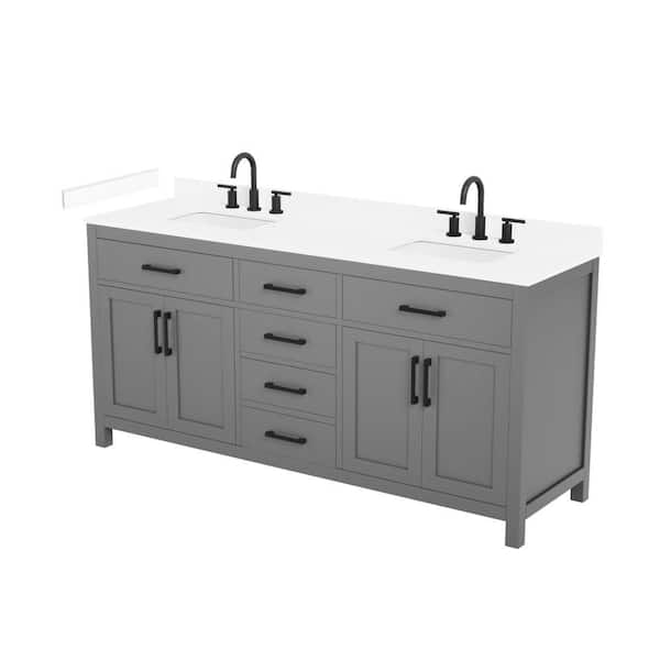 Beckett 72 in. Double Freestanding Dark Gray Bath Vanity with White Cultured Marble Top