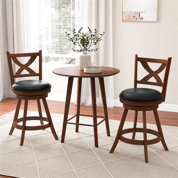 24 in. Bar Stools Classic Counter Height Swivel Chairs for Kitchen Pub (Set of 2)