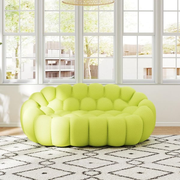 79 in. Modern Loveseat Couch, Armless 2 Seater Mesh Fabric Bubble Curved Sofa, No Assembly Required in. Lemon Green