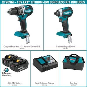 18-Volt LXT Lithium-Ion Brushless Cordless Hammer Drill and Impact Driver Combo Kit (2-Tool) w/ (2) 4Ah Batteries, Bag