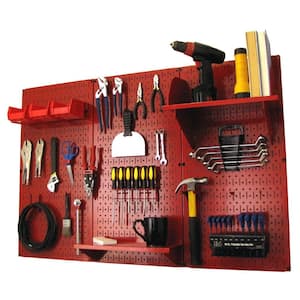 32 in. x 48 in. Metal Pegboard Standard Tool Storage Kit with Red Pegboard and Red Peg Accessories