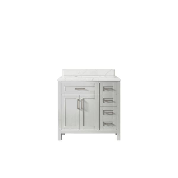 Willow Collections Cambridge 36 in. W x 22 in. D x 36 in. H Center Sink Bath Vanity in Gray with Cove Edge Calacatta Quartz Top