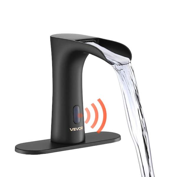 Touchless Bathroom Sink Faucet, Automatic Motion Sensor Waterfall Restroom Toilet Faucet with Hole Cover Plate
