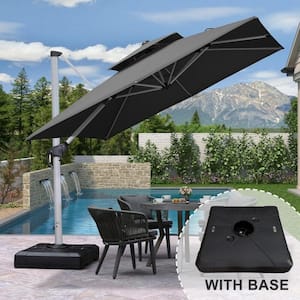 9 ft. Square High-Quality Aluminum Cantilever Polyester Outdoor Patio Umbrella with Stand, Gray