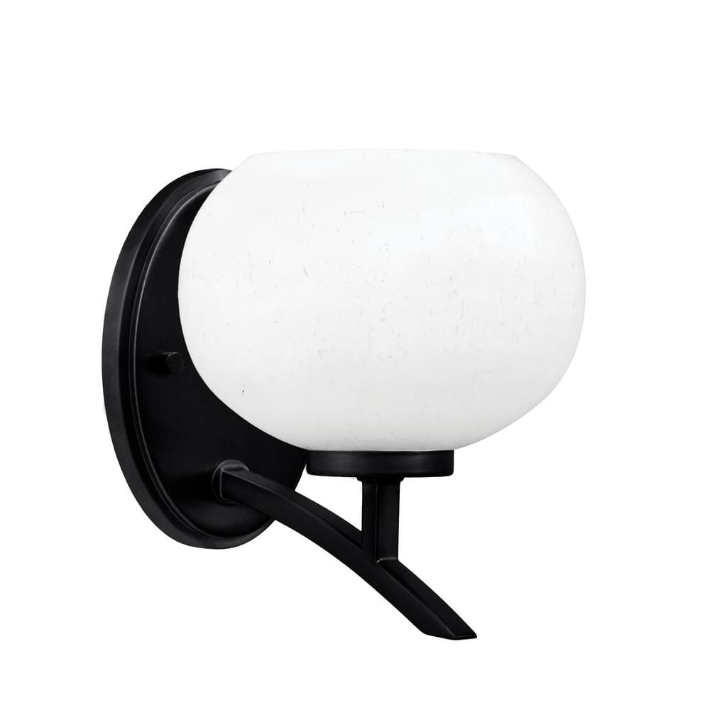 Siena 7 in. 1-Light Matte Black Sconce with 7 in. White Muslin Glass Shade 