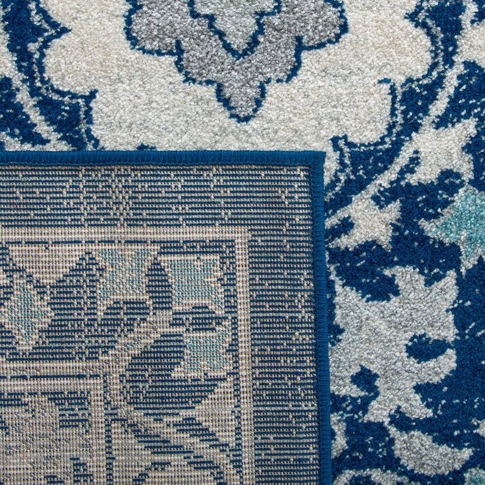 Blue and Ivory Floral High Pile Synthetic Area Rug 8' x 10'