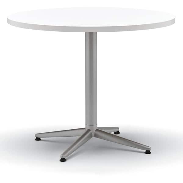 Unbranded White/Silver Round Laminate Top Table with X-Base