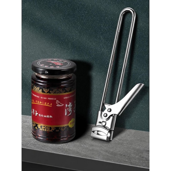 Adjustable Stainless Steel Jar and Bottle Opener, Multifunctional Can Opener Lid Gripper, Manual Kitchen Tool